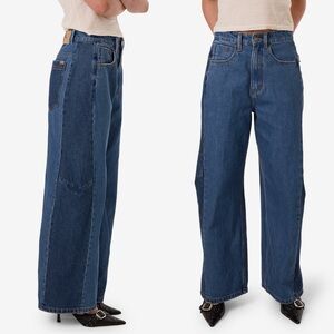 Thrills “CARTER JEAN” In Two Tone Blue Baggy Wide Leg Denim Jeans “Palm Trees”🌴